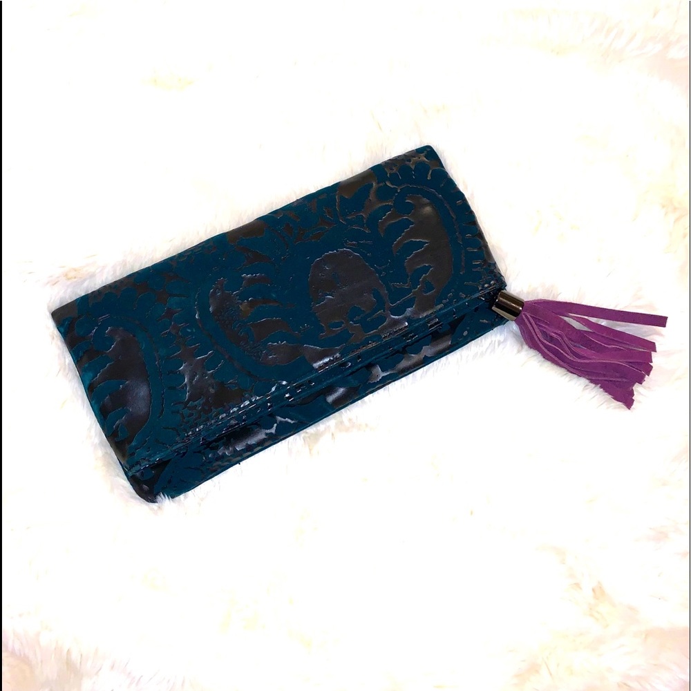 Velvet/Leather Clutch with Suede Tassel